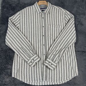 32 Bar Blues Button Up Shirt Men's Size Large Long Sleeve Stripes Textured Golf